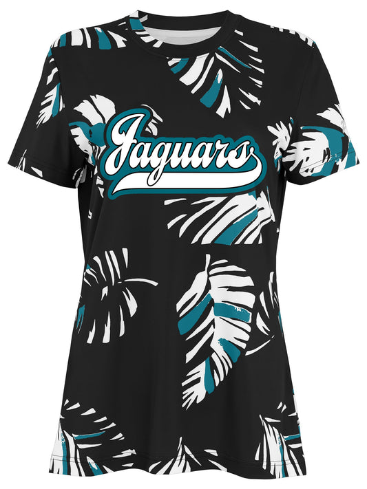 Zubaz NFL Womens Leaf Team Color Script Short Sleeve T-Shirt, Jacksonville Jaguars