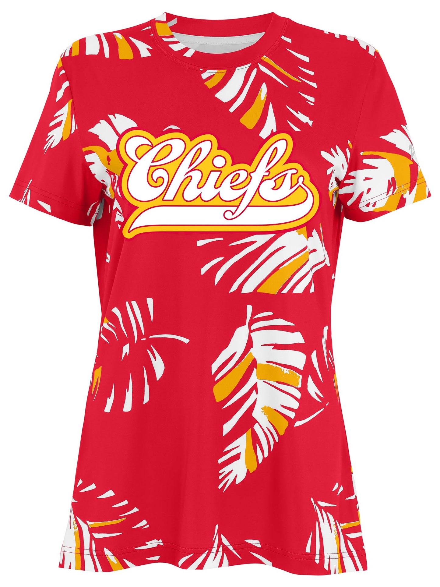 Zubaz NFL Womens Leaf Team Color Script Short Sleeve T-Shirt, Kansas City Chiefs