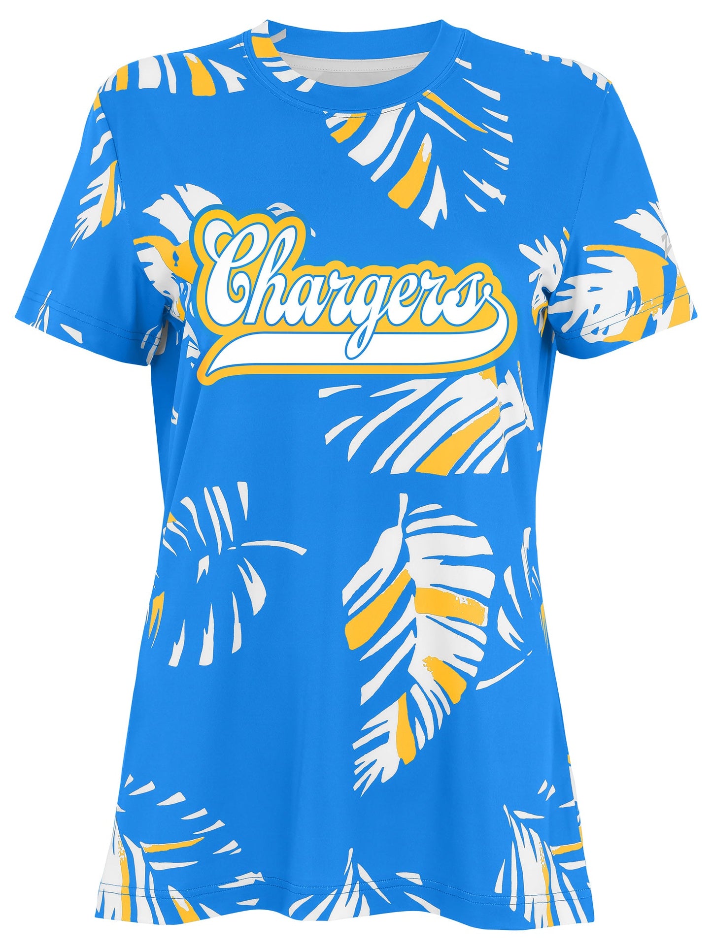 Zubaz NFL Womens Leaf Team Color Script Short Sleeve T-Shirt, Los Angeles Chargers