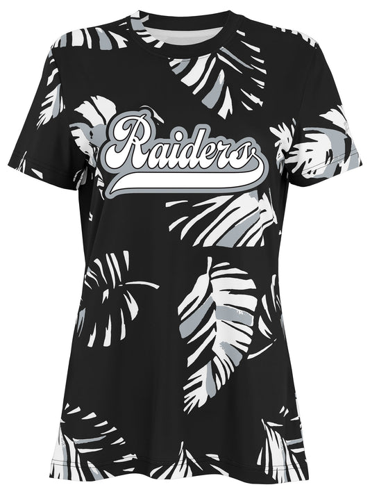 Zubaz NFL Womens Leaf Team Color Script Short Sleeve T-Shirt, Las Vegas Raiders