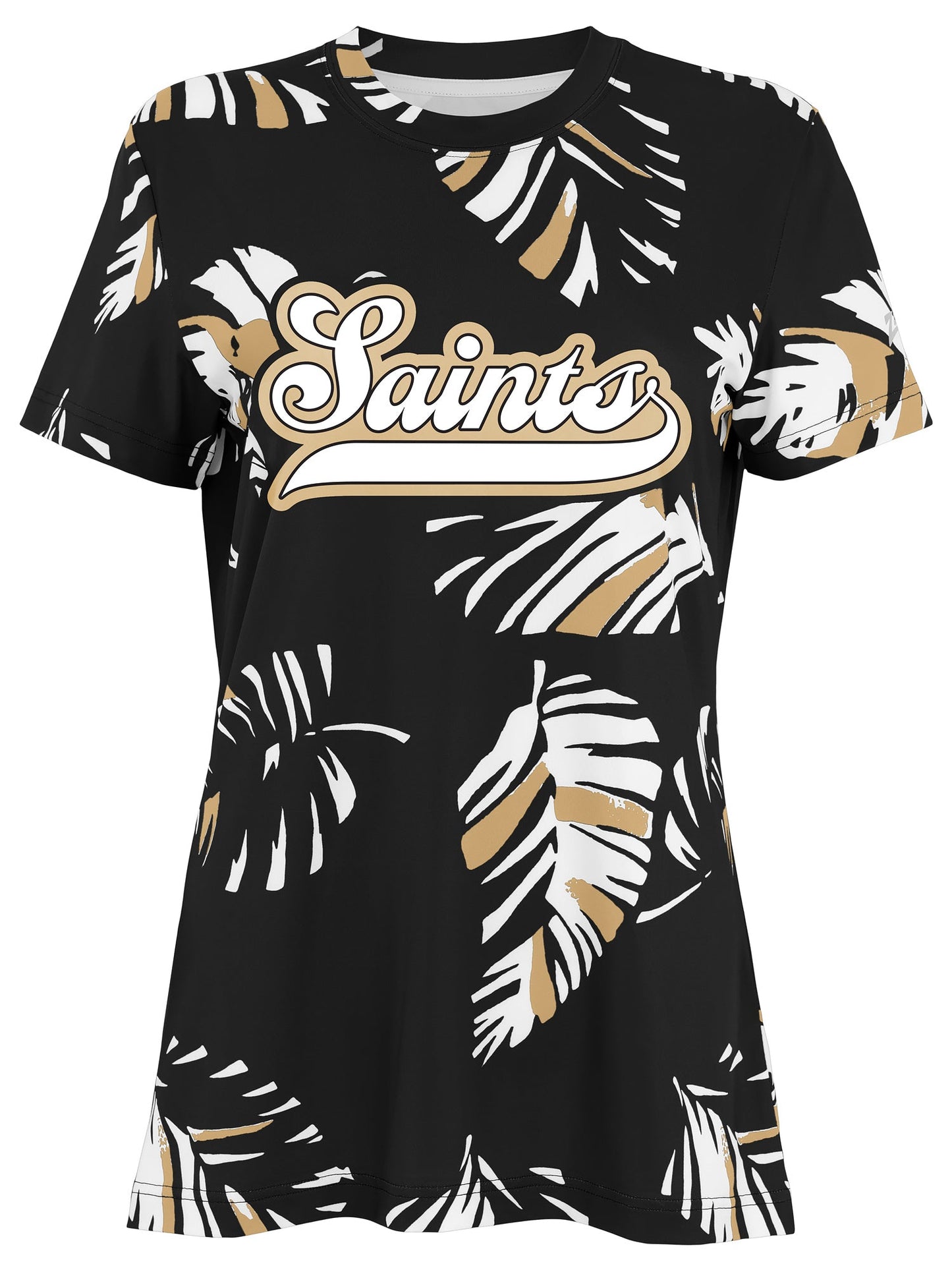 Zubaz NFL Womens Leaf Team Color Script Short Sleeve T-Shirt, New Orleans Saints