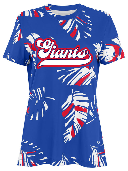 Zubaz NFL Womens Leaf Team Color Script Short Sleeve T-Shirt, New York Giants