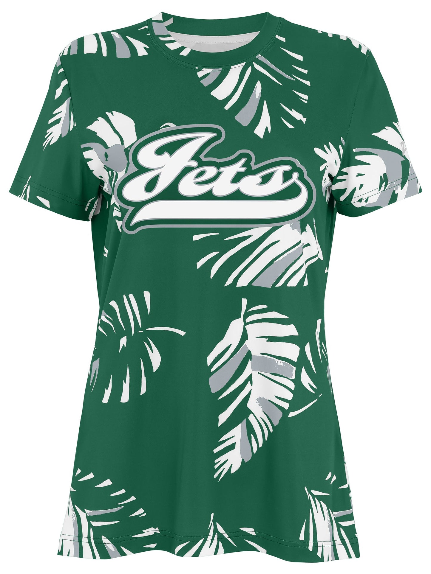 Zubaz NFL Womens Leaf Team Color Script Short Sleeve T-Shirt, New York Jets