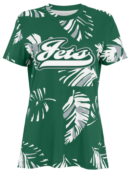 Zubaz NFL Womens Leaf Team Color Script Short Sleeve T-Shirt, New York Jets