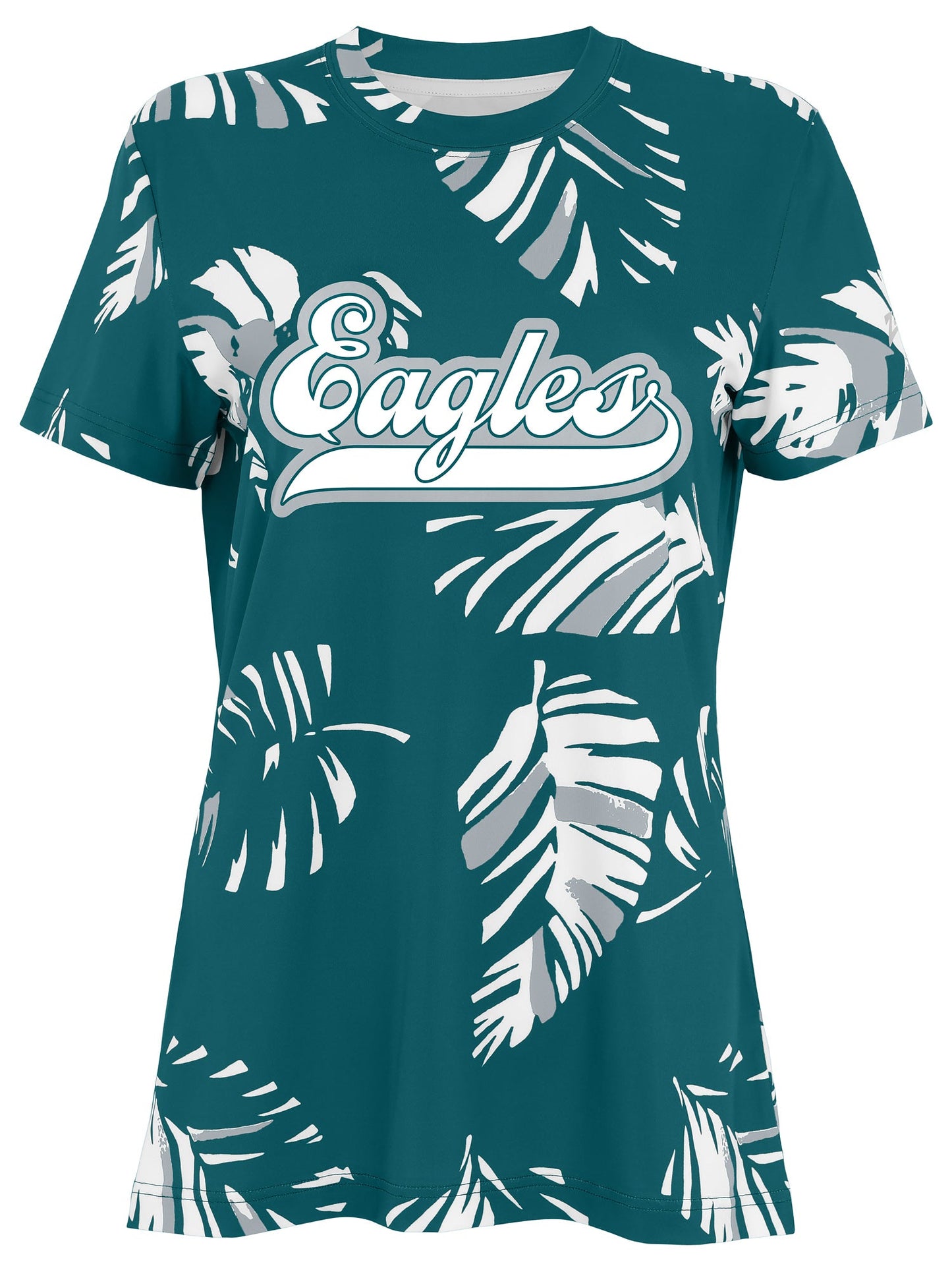 Zubaz NFL Womens Leaf Team Color Script Short Sleeve T-Shirt, Philadelphia Eagles