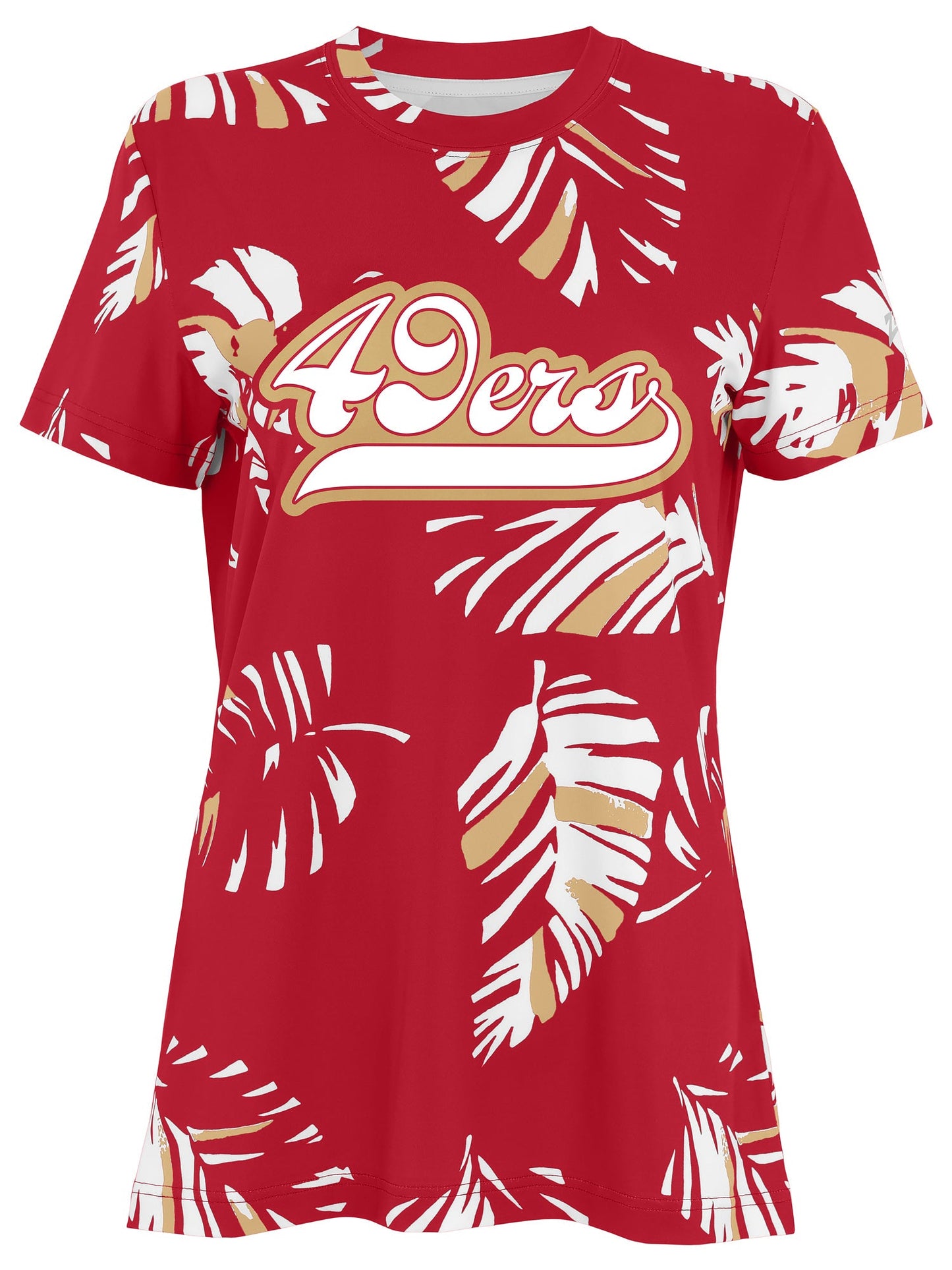 Zubaz NFL Womens Leaf Team Color Script Short Sleeve T-Shirt, San Francisco 49ers
