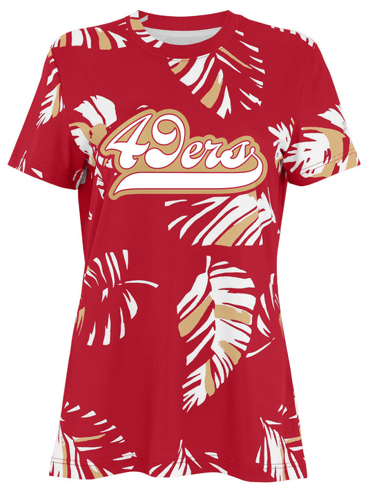 Zubaz NFL Womens Leaf Team Color Script Short Sleeve T-Shirt, San Francisco 49ers