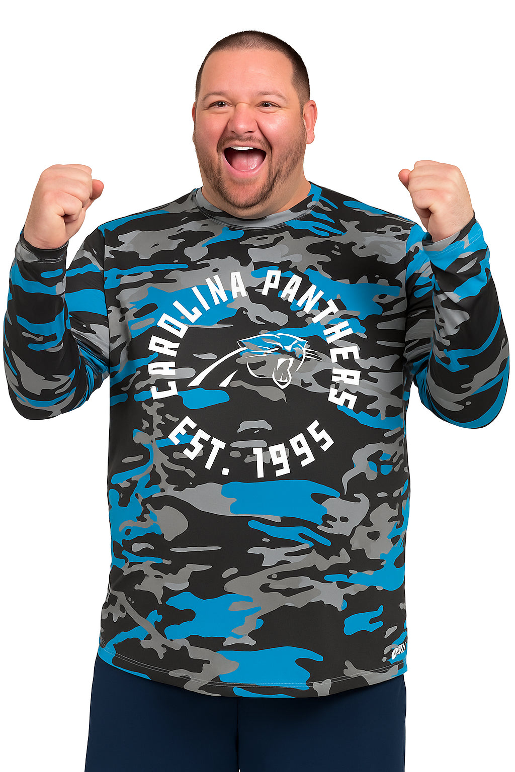 Zubaz NFL Men's Camo Alternate Color with White Circle Logo Long Sleeve T-Shirt, Carolina Panthers