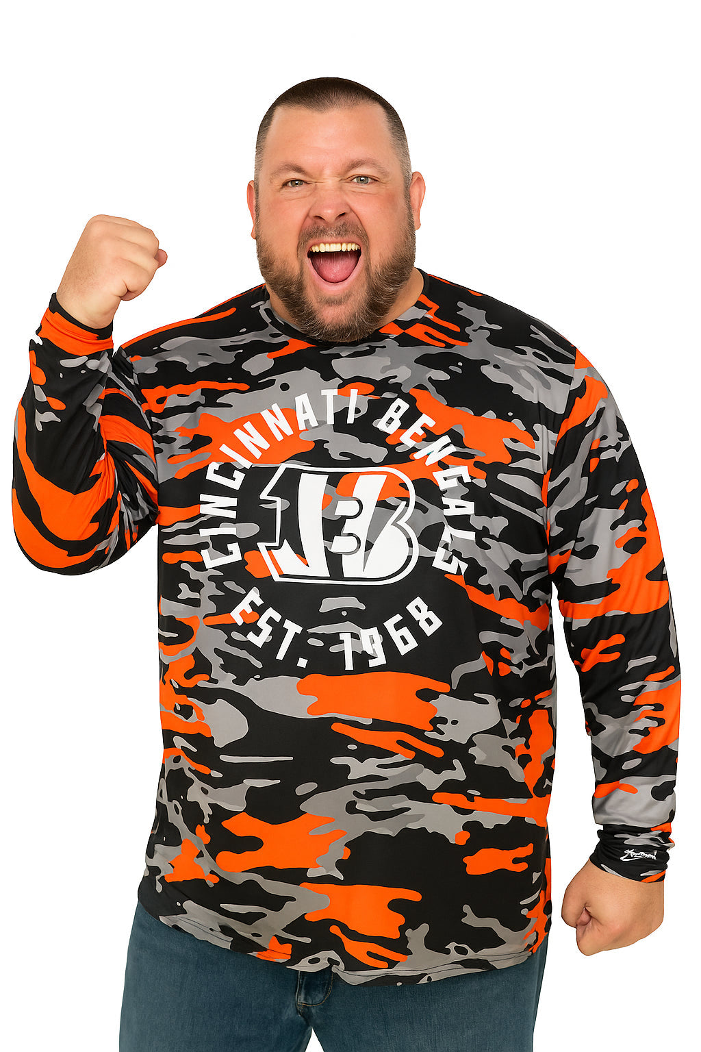 Zubaz NFL Men's Camo Alternate Color with White Circle Logo Long Sleeve T-Shirt, Cincinnati Bengals