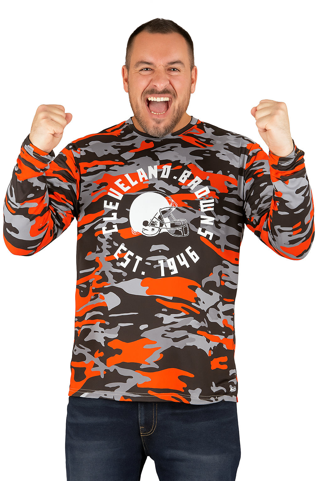 Zubaz NFL Men's Camo Alternate Color with White Circle Logo Long Sleeve T-Shirt, Cleveland Browns