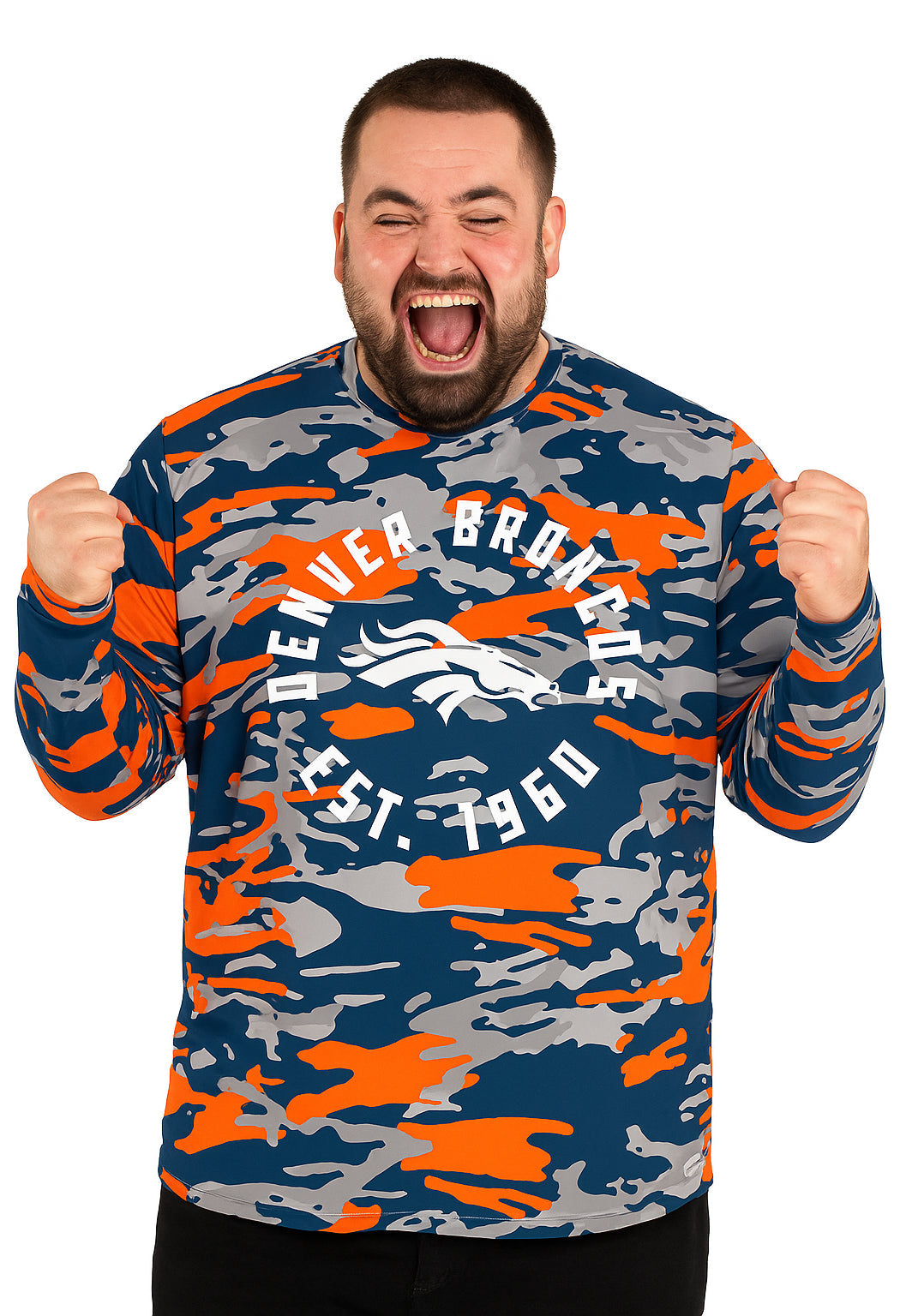 Zubaz NFL Men's Camo Alternate Color with White Circle Logo Long Sleeve T-Shirt, Denver Broncos