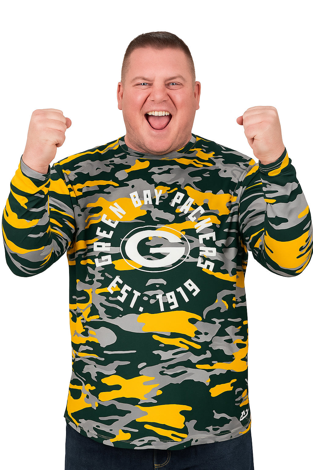 Zubaz NFL Men's Camo Alternate Color with White Circle Logo Long Sleeve T-Shirt, Green Bay Packers