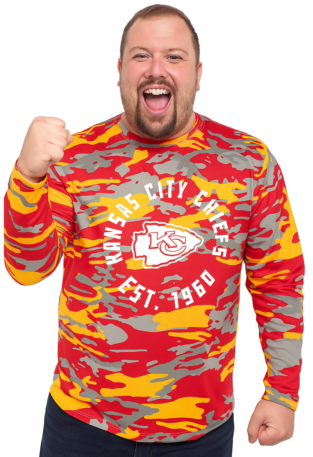 Zubaz NFL Men's Camo Alternate Color with White Circle Logo Long Sleeve T-Shirt, Kansas City Chiefs