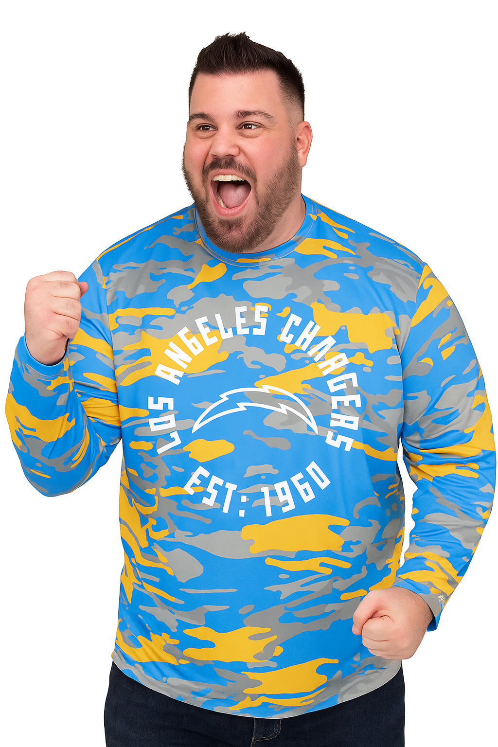 Zubaz NFL Men's Camo Alternate Color with White Circle Logo Long Sleeve T-Shirt, Los Angeles Chargers