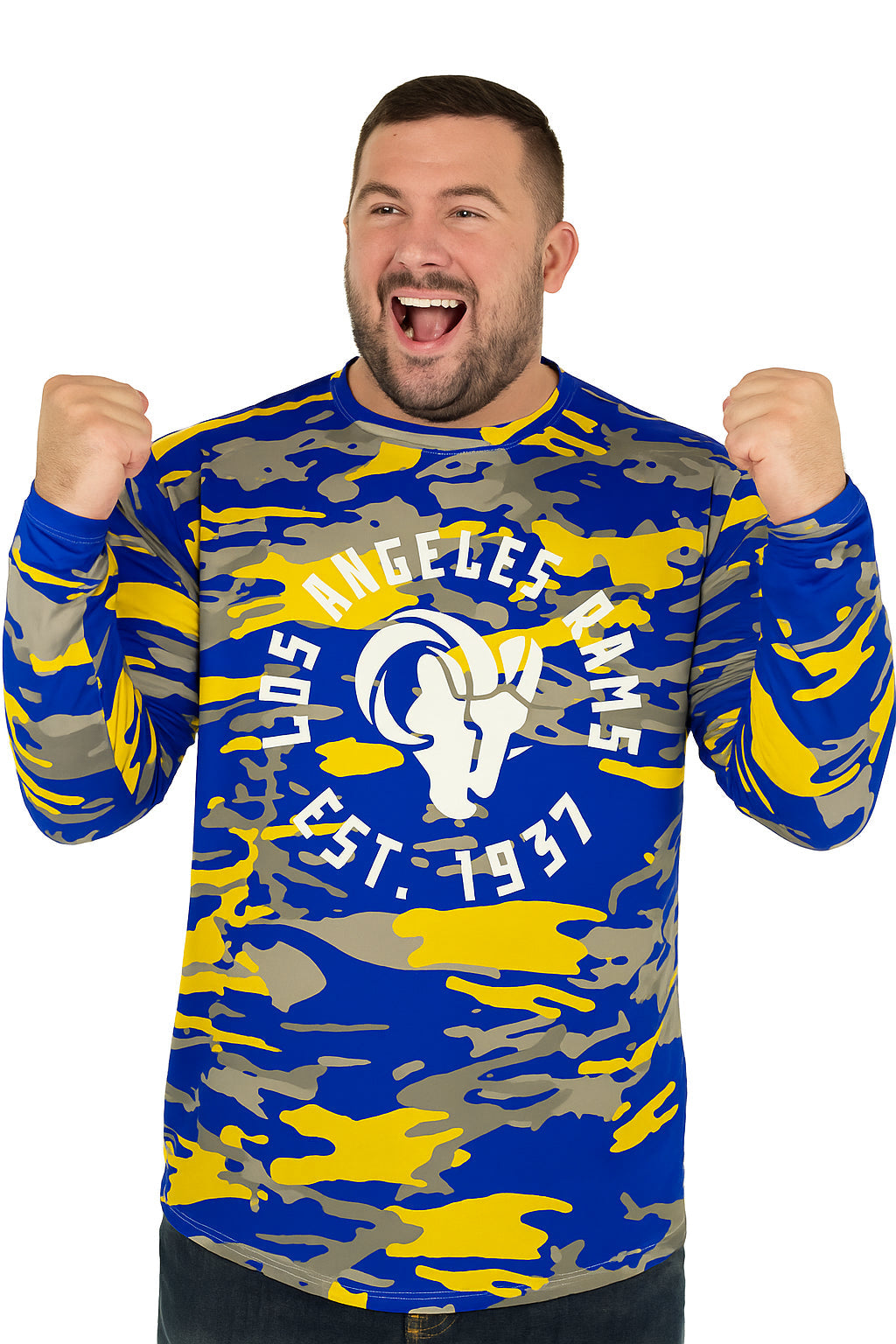 Zubaz NFL Men's Camo Alternate Color with White Circle Logo Long Sleeve T-Shirt, Los Angeles Rams