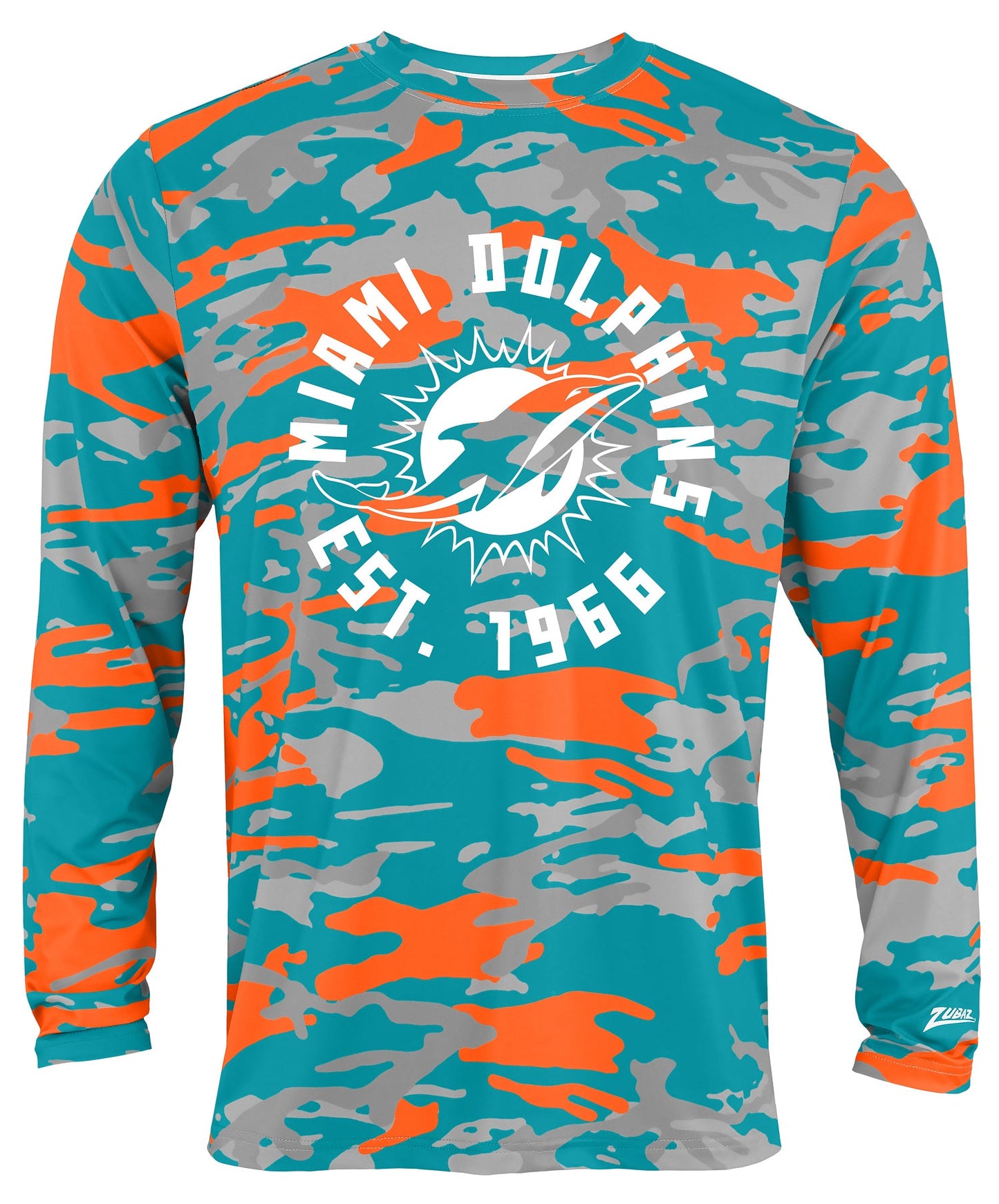 Zubaz NFL Men's Camo Alternate Color with White Circle Logo Long Sleeve T-Shirt, Miami Dolphins