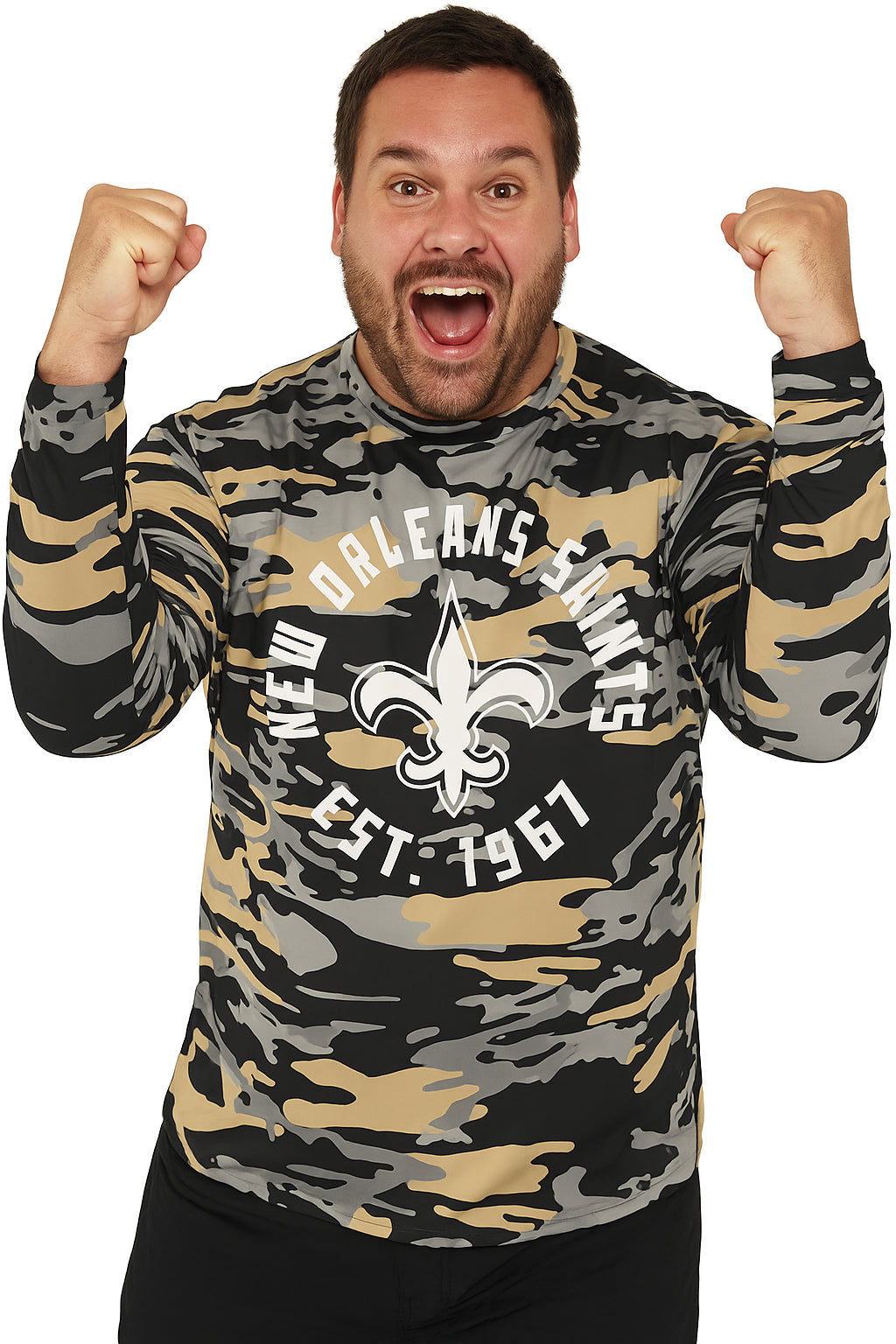 Zubaz NFL Men's Camo Alternate Color with White Circle Logo Long Sleeve T-Shirt, New Orleans Saints