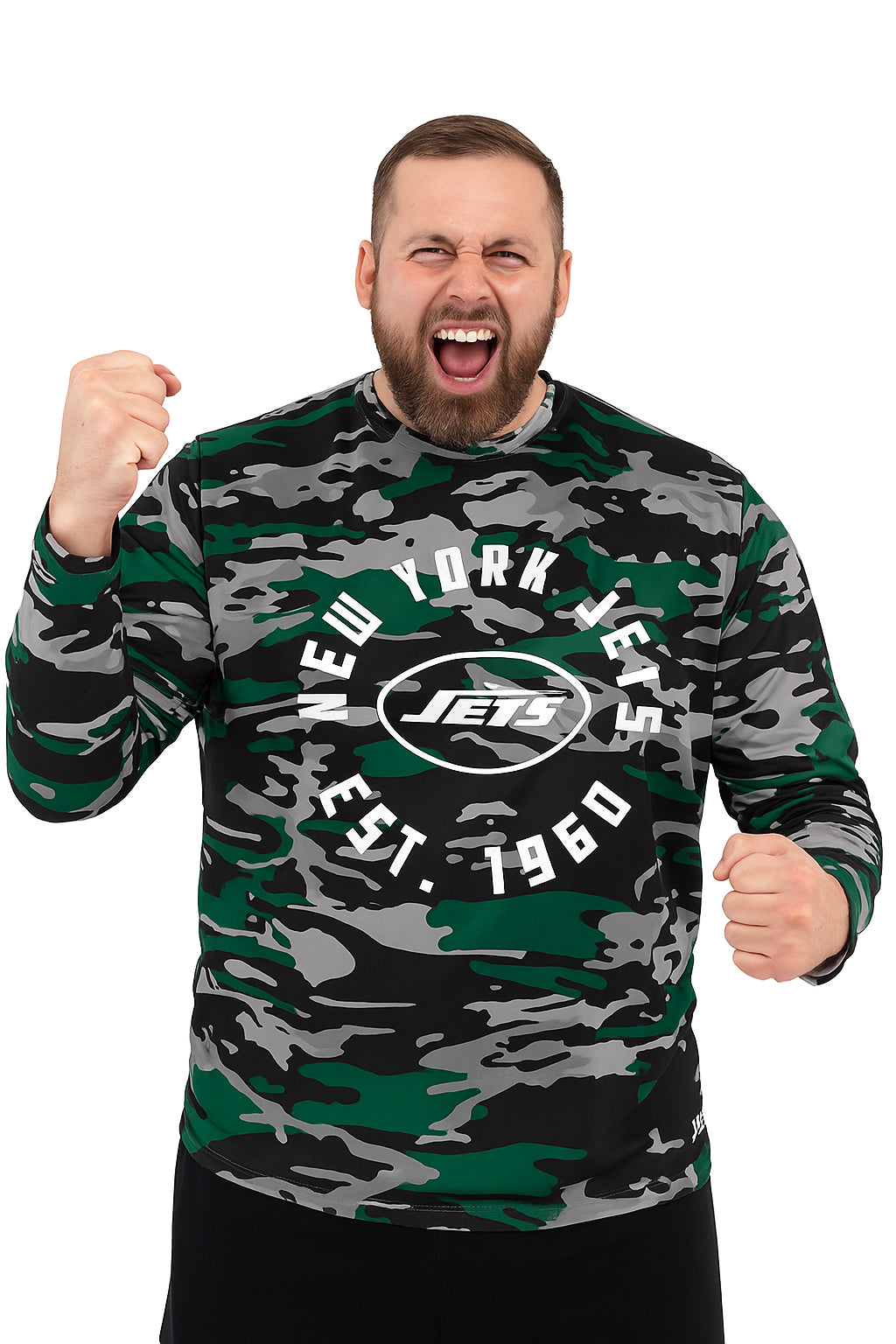 Zubaz NFL Men's Camo Alternate Color with White Circle Logo Long Sleeve T-Shirt, New York Jets
