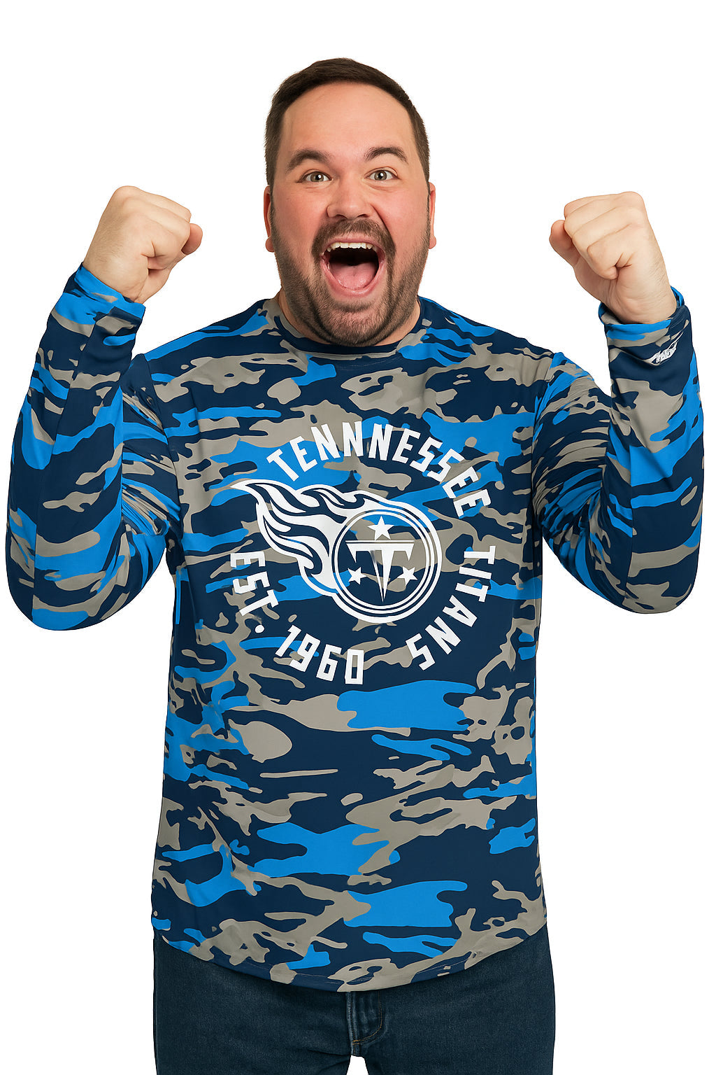 Zubaz NFL Men's Camo Alternate Color with White Circle Logo Long Sleeve T-Shirt, Tennessee Titans