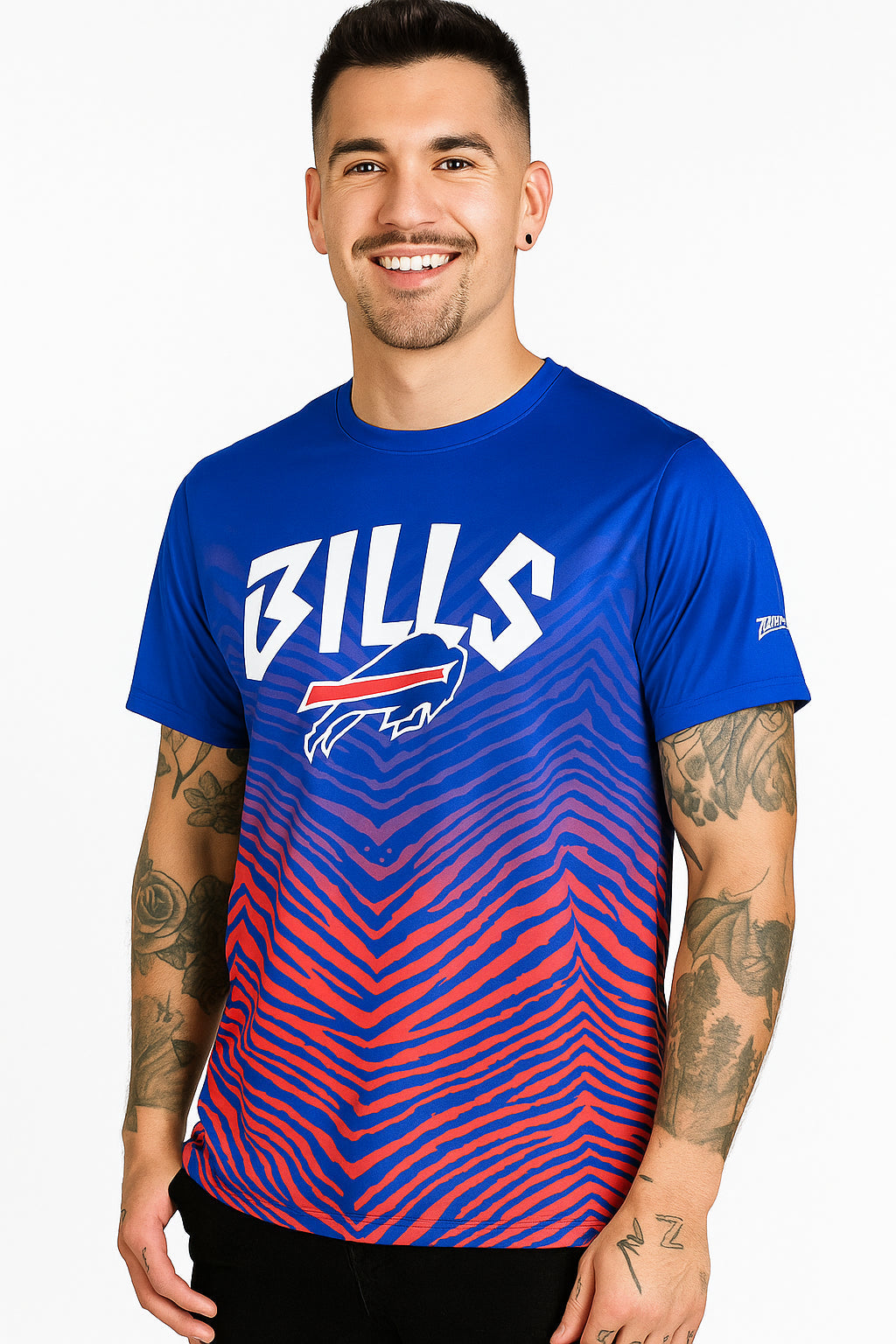 Zubaz NFL Men's Wild Card Zebra Team Color Short SleeveT Shirt, Buffalo Bills