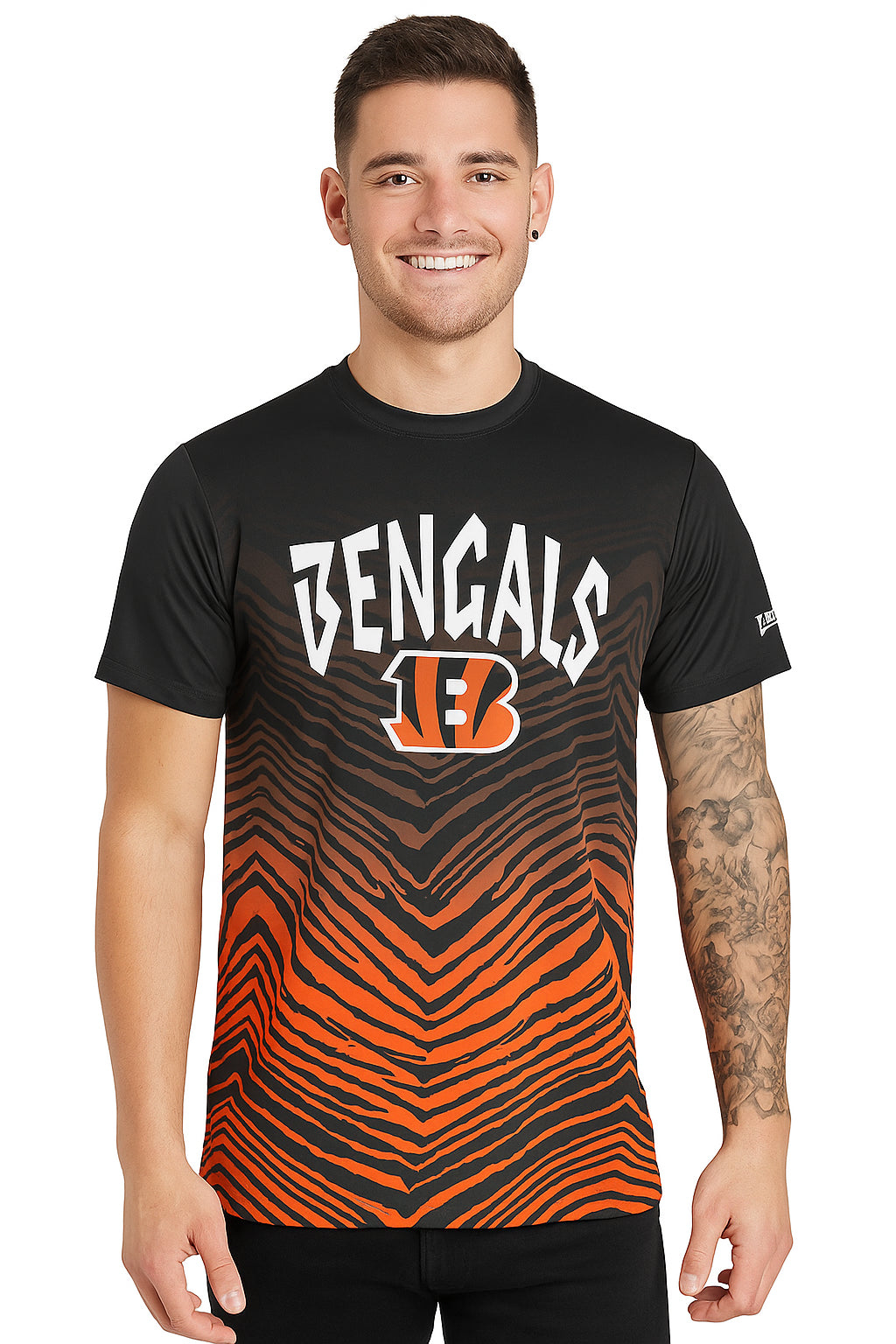 Zubaz NFL Men's Wild Card Zebra Team Color Short SleeveT Shirt, Cincinnati Bengals
