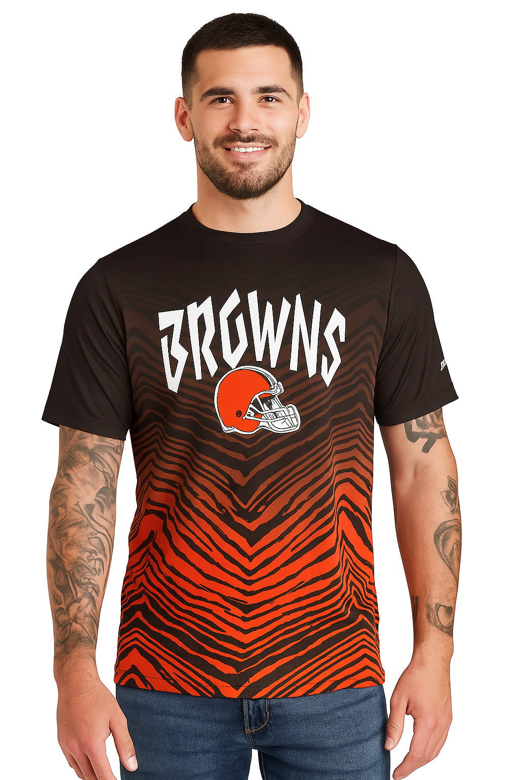 Zubaz NFL Men's Wild Card Zebra Team Color Short SleeveT Shirt, Cleveland Browns