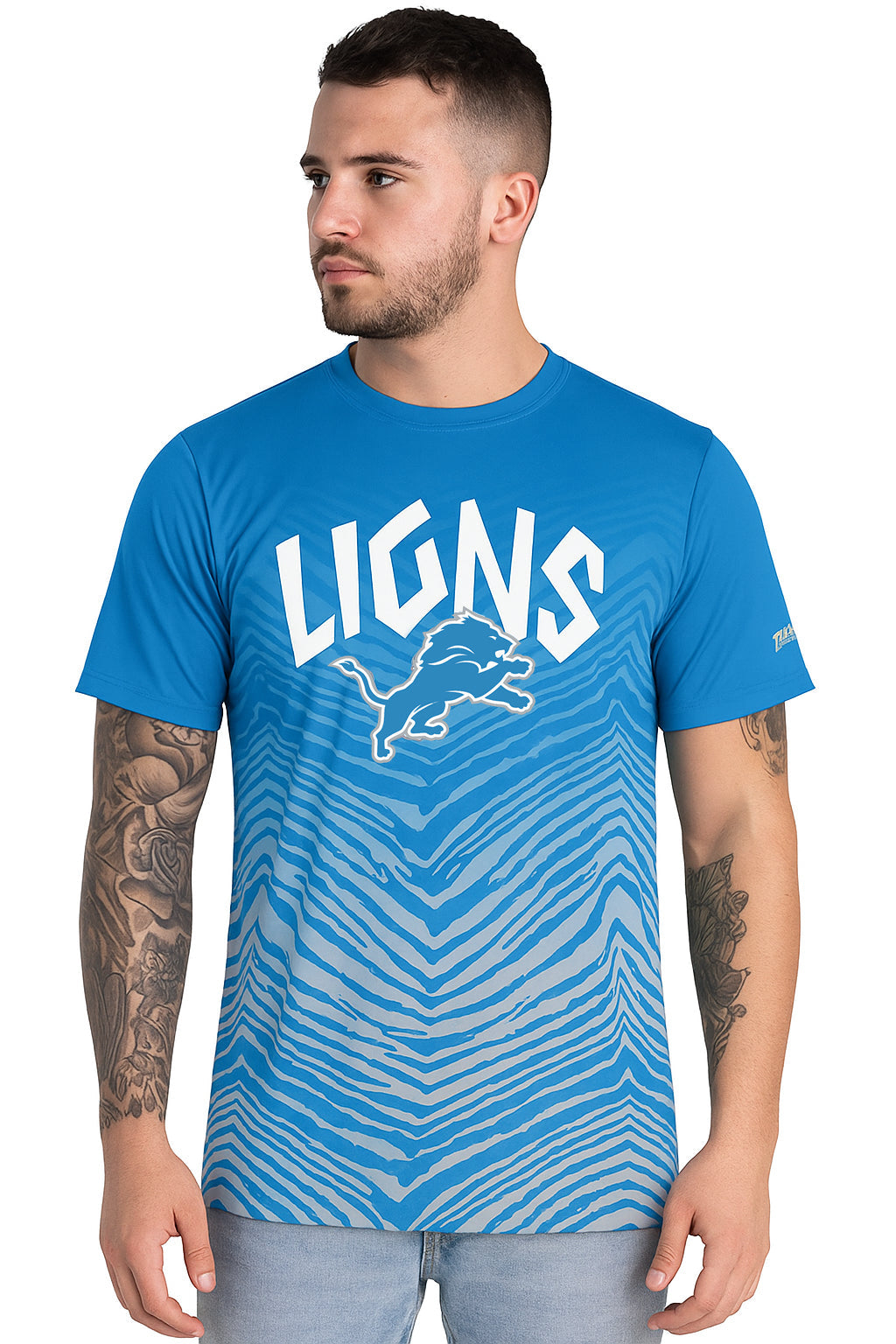 Zubaz NFL Men's Wild Card Zebra Team Color Short SleeveT Shirt, Detroit Lions