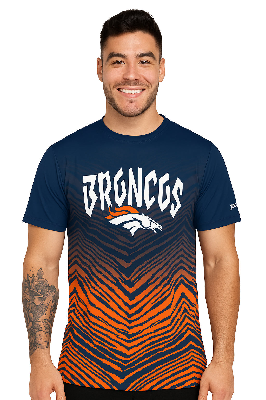 Zubaz NFL Men's Wild Card Zebra Team Color Short SleeveT Shirt, Denver Broncos