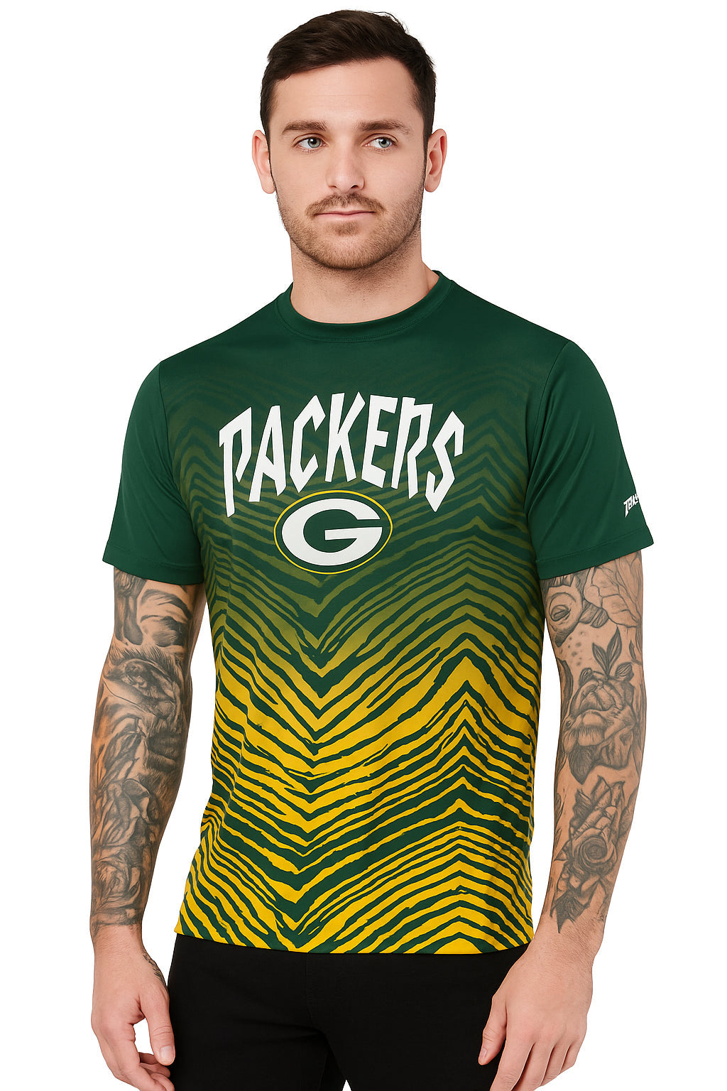 Zubaz NFL Men's Wild Card Zebra Team Color Short SleeveT Shirt, Green Bay Packers