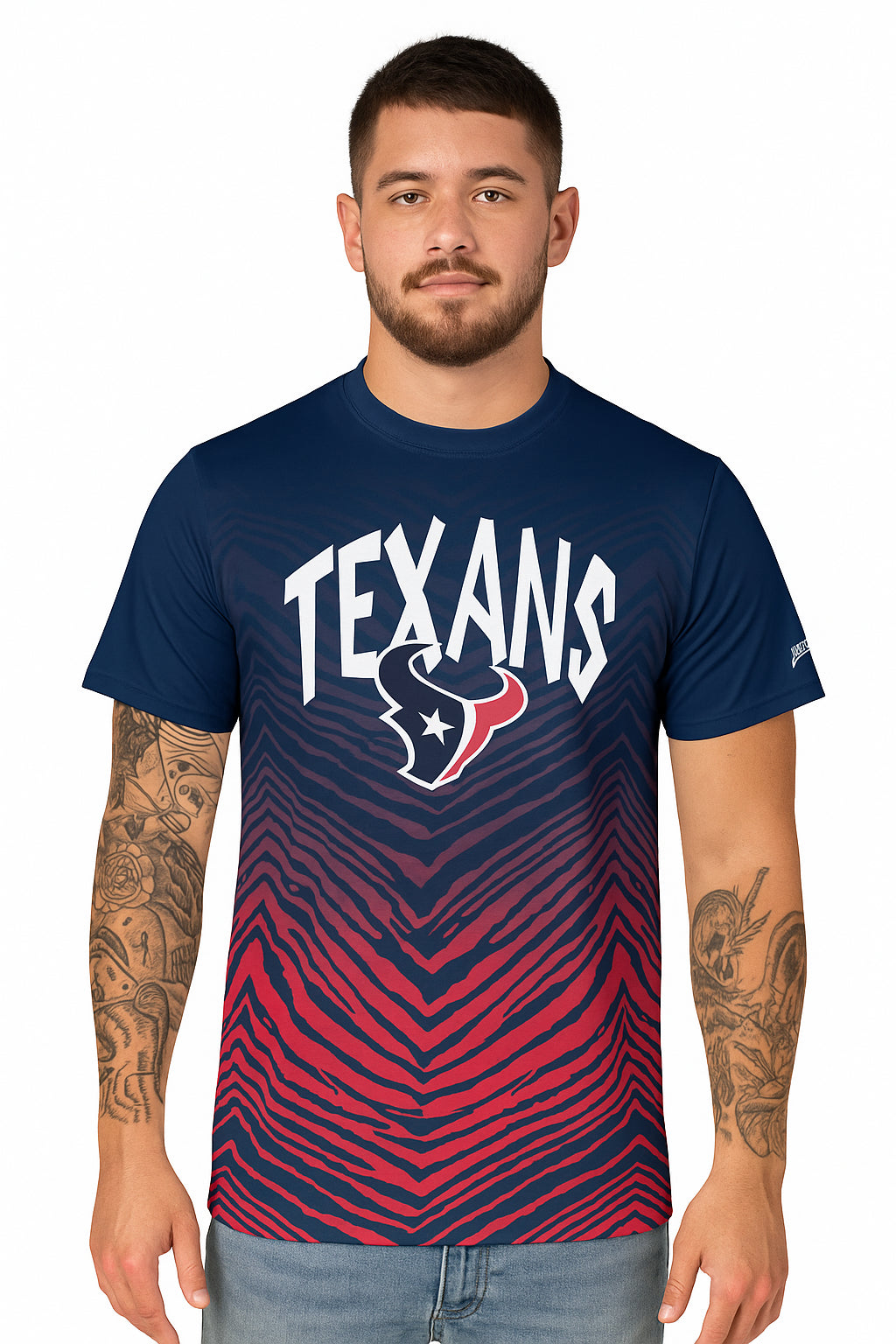 Zubaz NFL Men's Wild Card Zebra Team Color Short SleeveT Shirt, Houston Texans