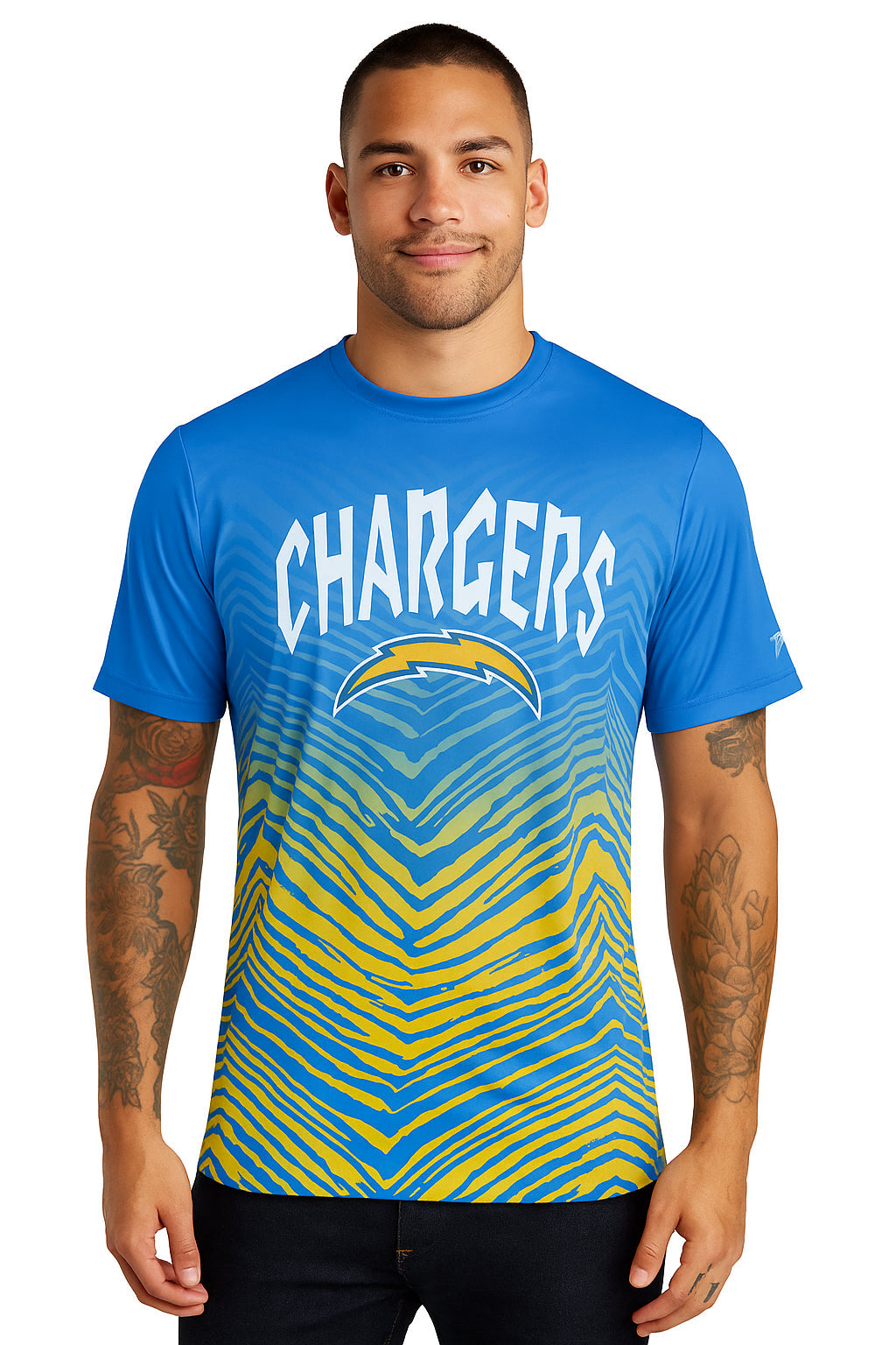Zubaz NFL Men's Wild Card Zebra Team Color Short SleeveT Shirt, Los Angeles Chargers