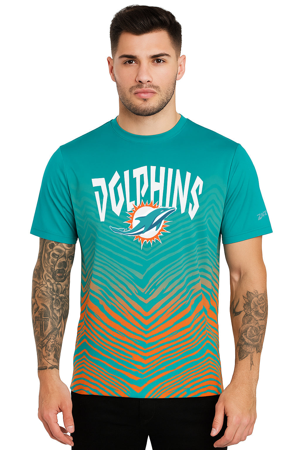 Zubaz NFL Men's Wild Card Zebra Team Color Short SleeveT Shirt, Miami Dolphins