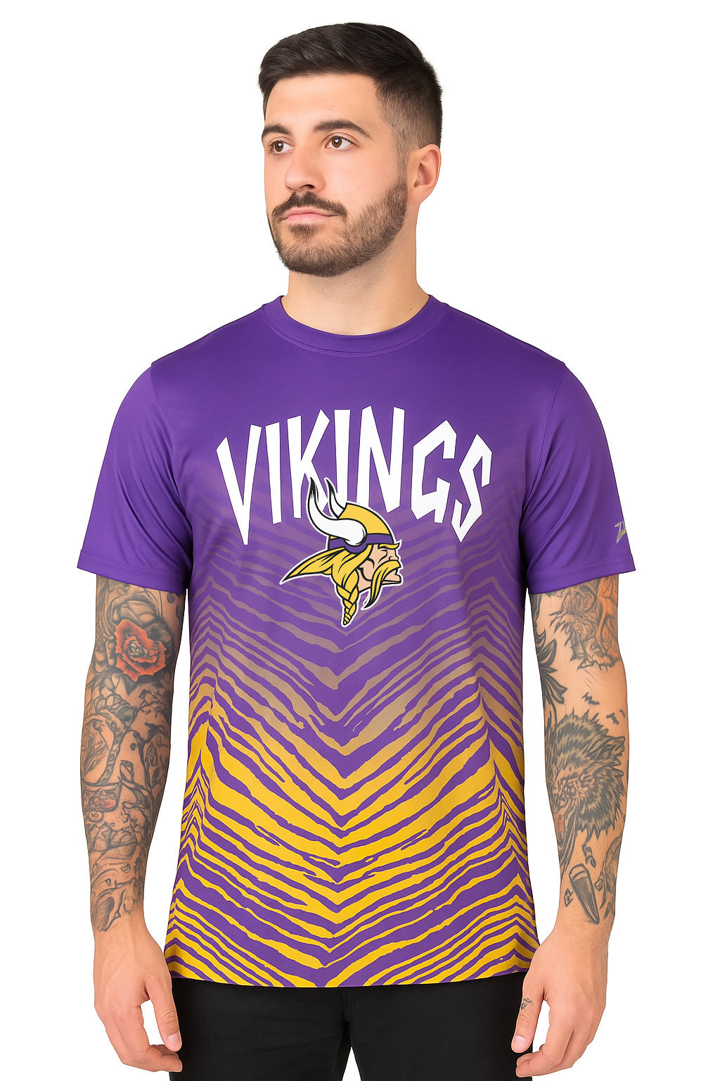 Zubaz NFL Men's Wild Card Zebra Team Color Short SleeveT Shirt, Minnesota Vikings