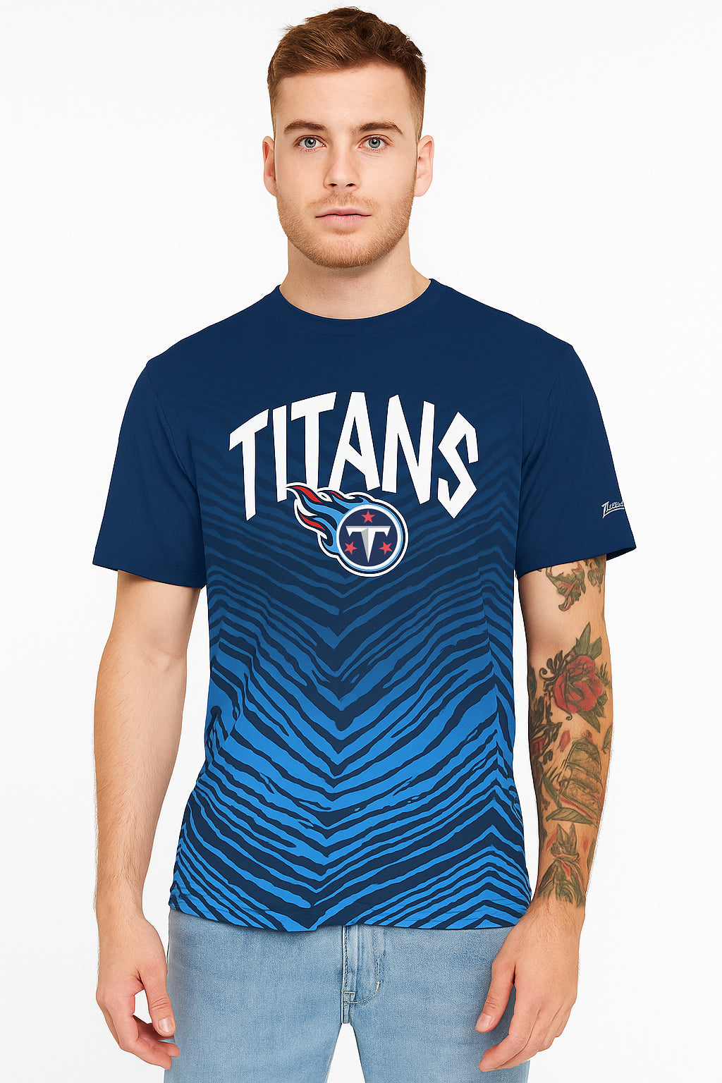 Zubaz NFL Men's Wild Card Zebra Team Color Short SleeveT Shirt, Tennessee Titans