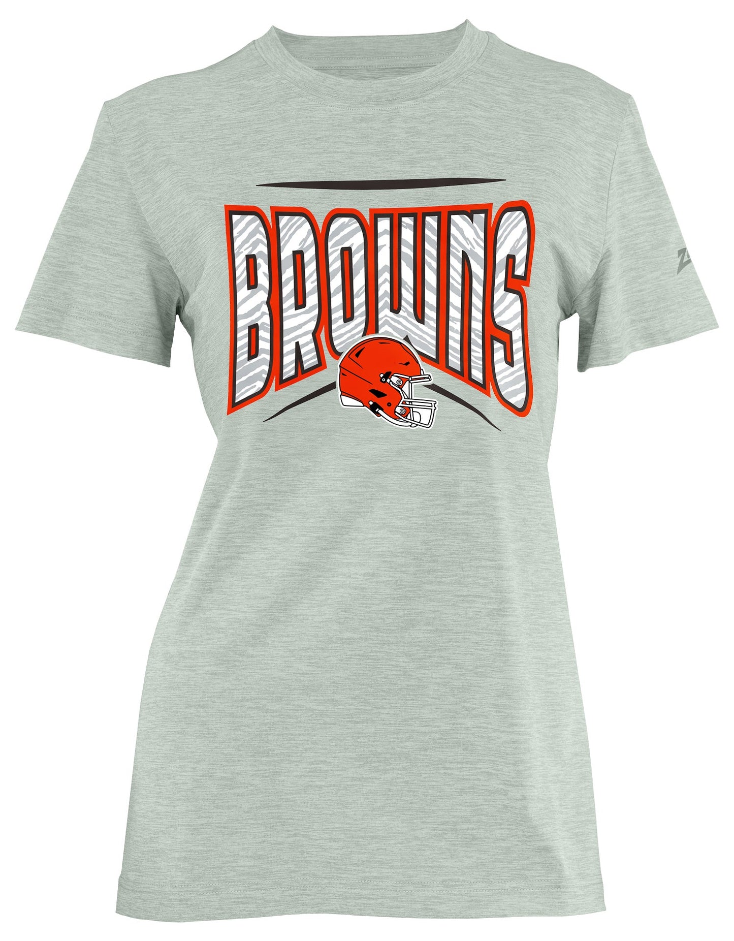 Zubaz NFL Women's Quarterback Heather Gray Color Short Sleeve T-Shirt, Cleveland Browns