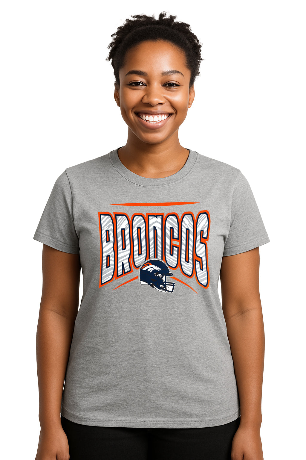 Zubaz NFL Women's Quarterback Heather Gray Color Short Sleeve T-Shirt, Denver Broncos