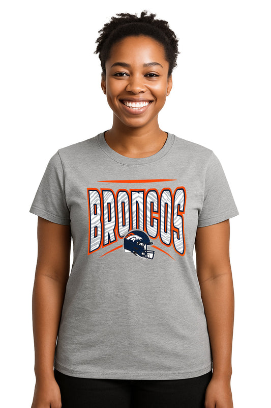 Zubaz NFL Women's Quarterback Heather Gray Color Short Sleeve T-Shirt, Denver Broncos