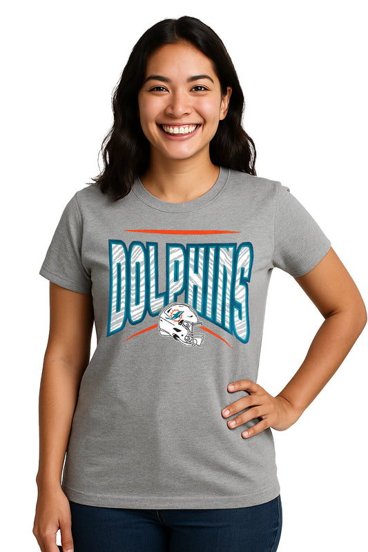Zubaz NFL Women's Quarterback Heather Gray Color Short Sleeve T-Shirt, Miami Dolphins