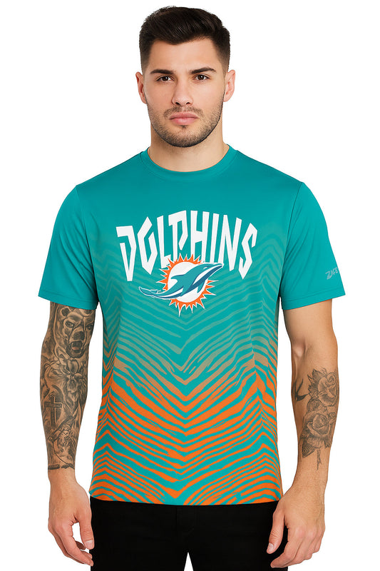 Zubaz NFL Men's Wild Card Zebra Team Color Short SleeveT Shirt, Miami Dolphins