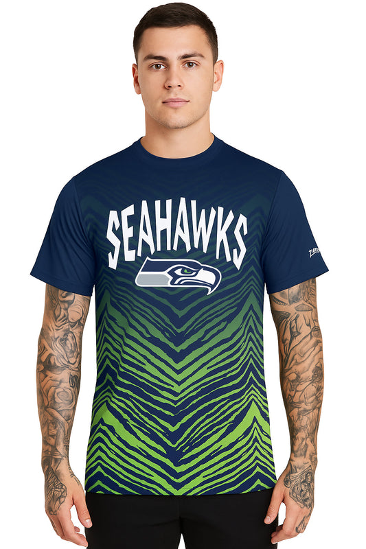 Zubaz NFL Men's Wild Card Zebra Team Color Short SleeveT Shirt, Seattle Seahawks