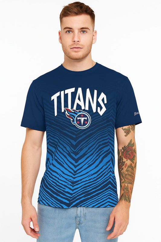 Zubaz NFL Men's Wild Card Zebra Team Color Short SleeveT Shirt, Tennessee Titans