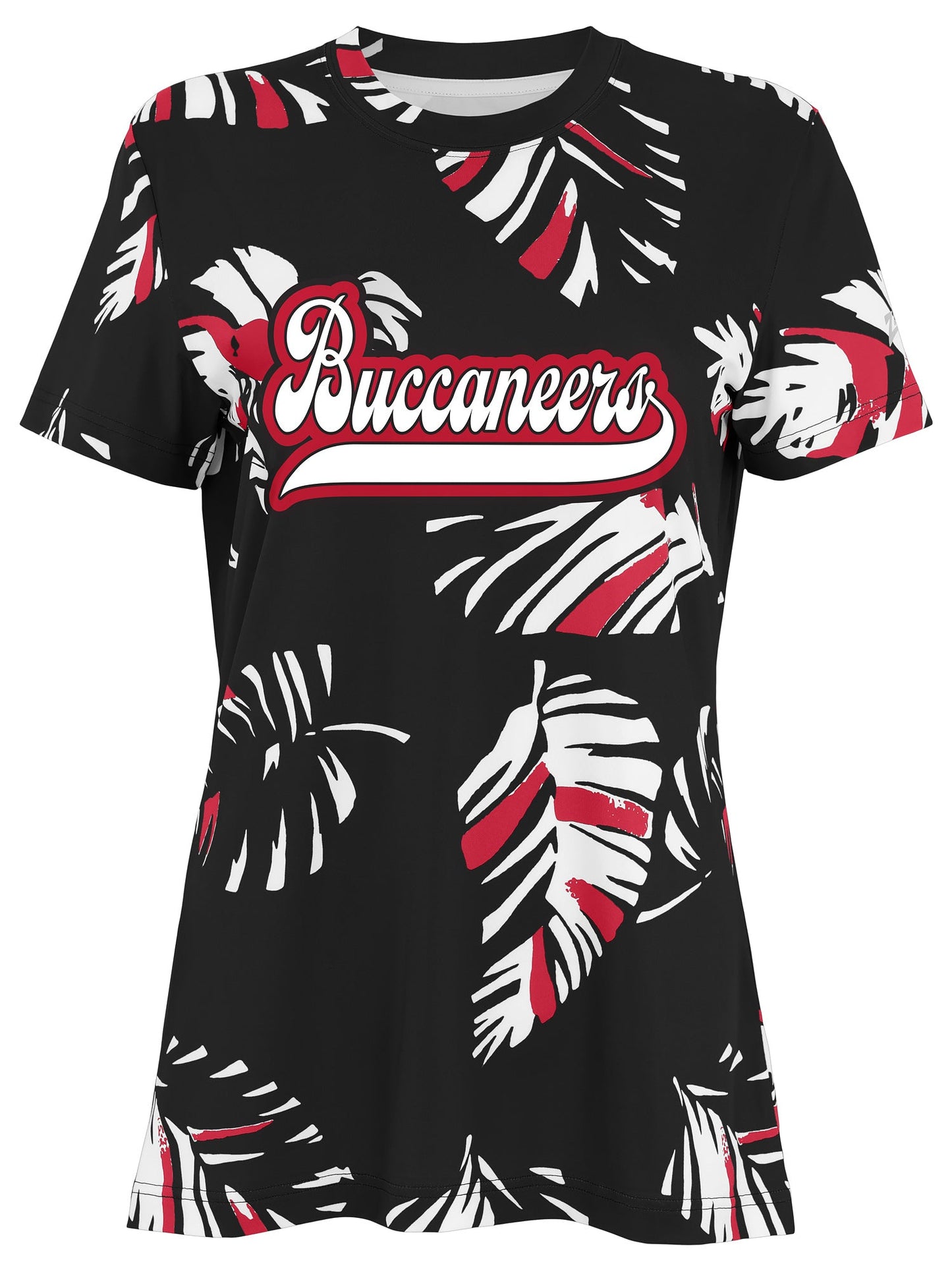 Zubaz NFL Womens Leaf Team Color Script Short Sleeve T-Shirt, Tampa Bay Buccaneers