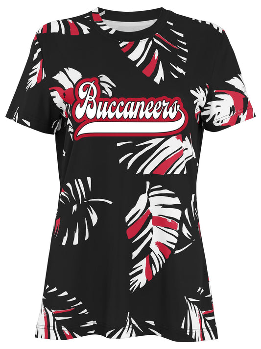 Zubaz NFL Womens Leaf Team Color Script Short Sleeve T-Shirt, Tampa Bay Buccaneers
