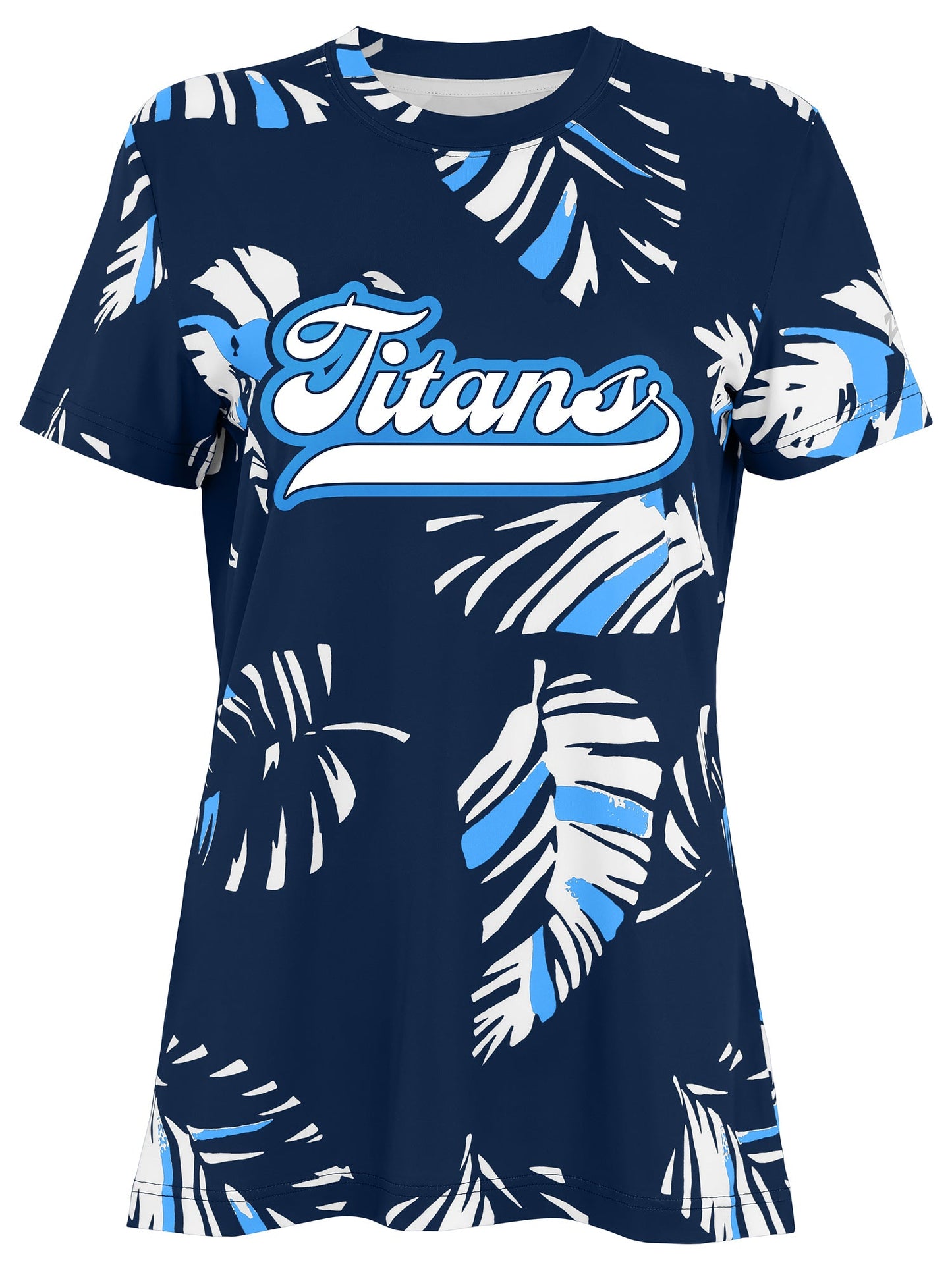 Zubaz NFL Womens Leaf Team Color Script Short Sleeve T-Shirt, Tennessee Titans