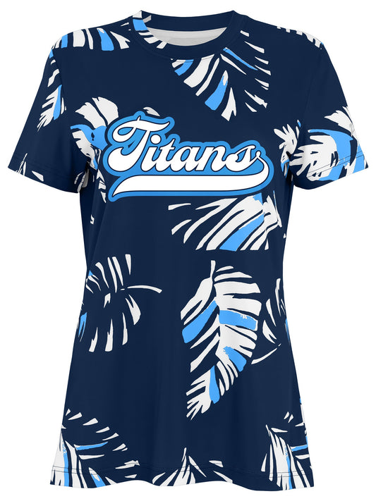 Zubaz NFL Womens Leaf Team Color Script Short Sleeve T-Shirt, Tennessee Titans