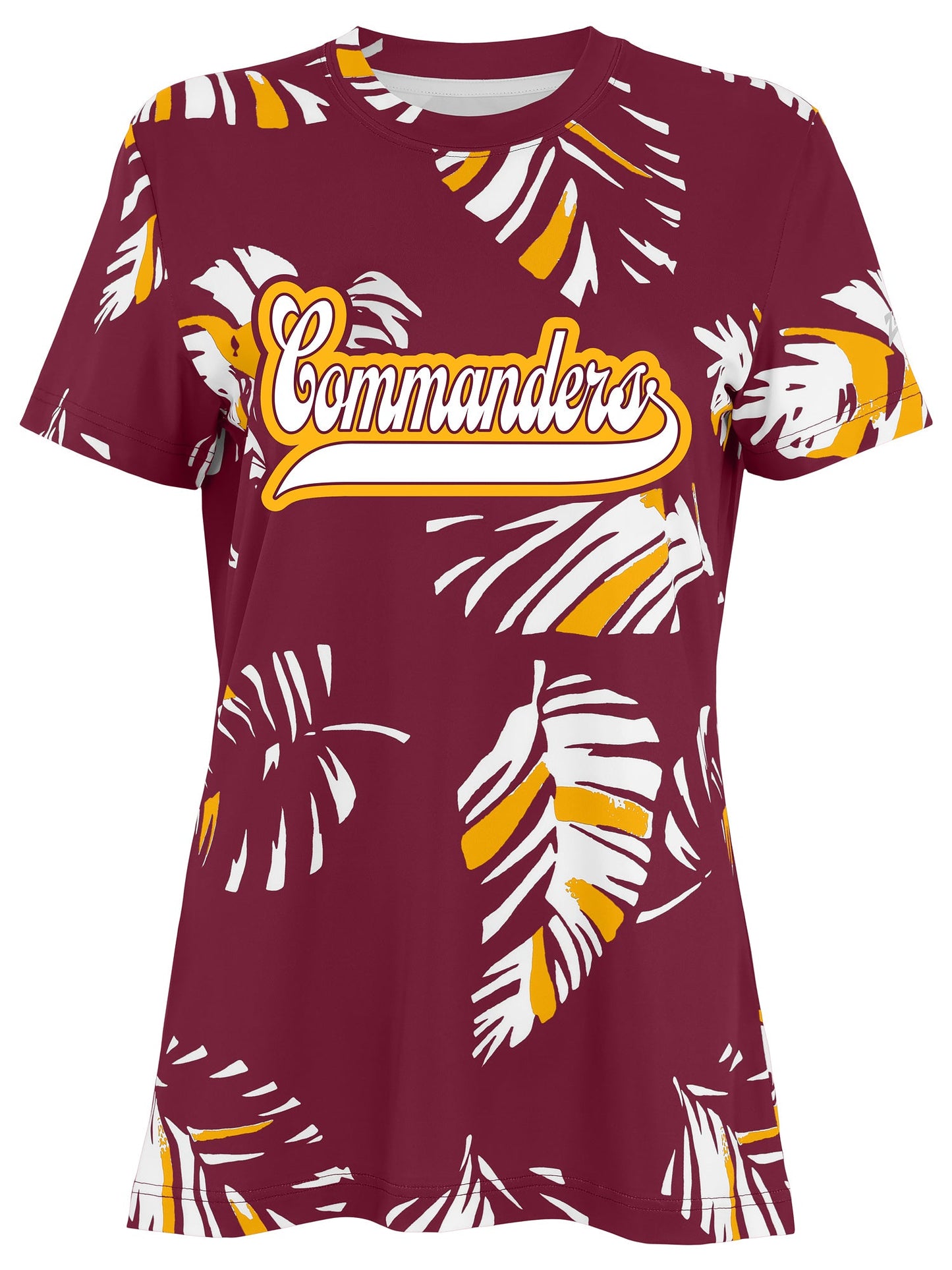 Zubaz NFL Womens Leaf Team Color Script Short Sleeve T-Shirt, Washington Commanders