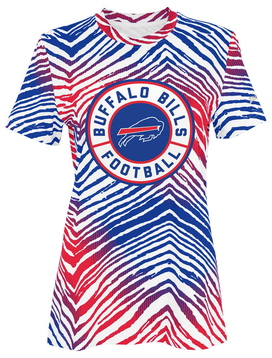 Zubaz NFL Women's Zebra 2 Team Color Circle Logo Short Sleeve T-Shirt, Buffalo Bills