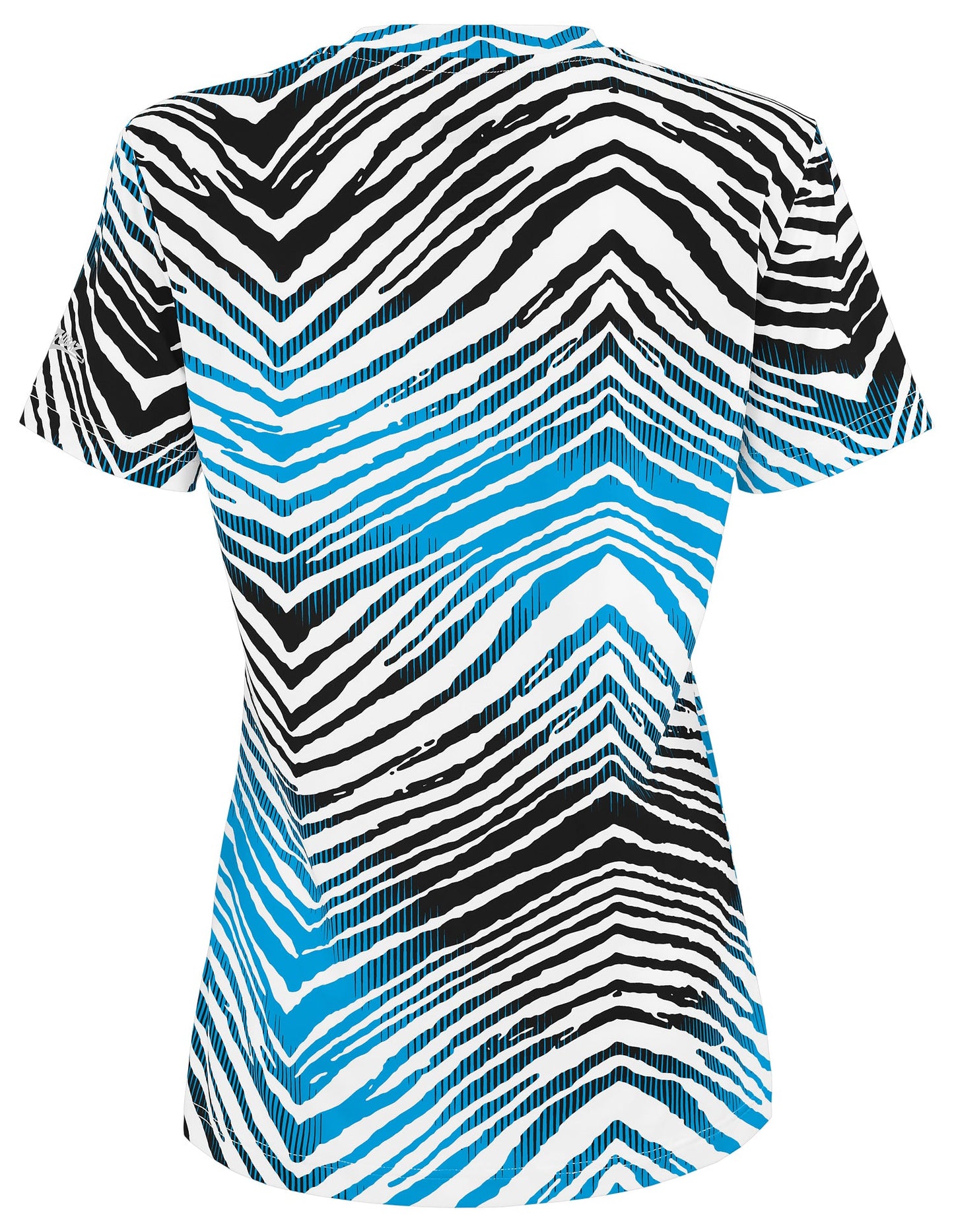 Zubaz NFL Women's Zebra 2 Team Color Circle Logo Short Sleeve T-Shirt, Carolina Panthers