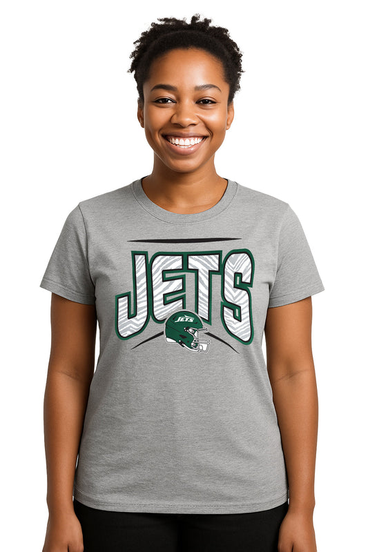 Zubaz NFL Women's Quarterback Heather Gray Color Short Sleeve T-Shirt, New York Jets
