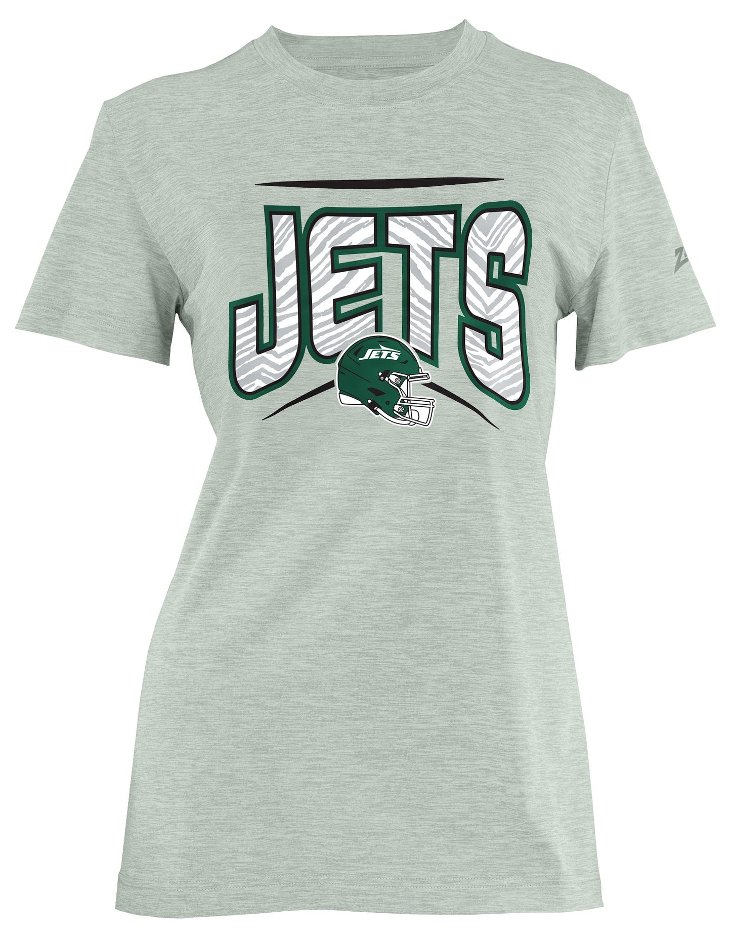 Zubaz NFL Women's Quarterback Heather Gray Color Short Sleeve T-Shirt, New York Jets